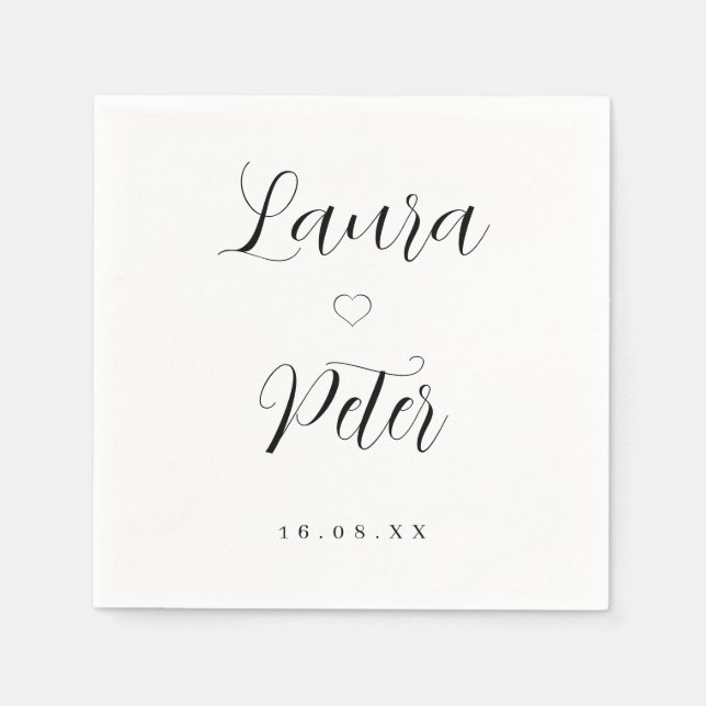 Enkelt svart och vitt hjärta Bröllop Pappersservett (Framsidan)