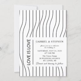 Enkelt svart och vitt rand. Modern gay Bröllop Inbjudningar
