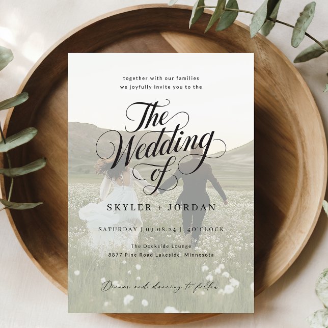 Enkelt svart och vitt skript, överlägg med foto Br Inbjudningar (Skapare uppladdad)