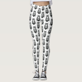 Enkelt svart och vitt Uggla Mönster Leggings