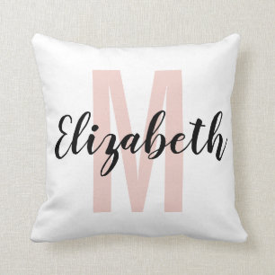 Enkelt svart, Rosa, handskript Monogram Kudde
