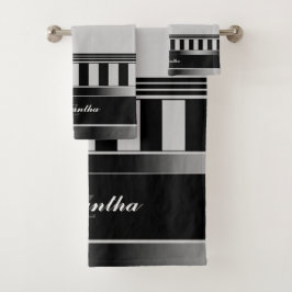 Enkelt svart, Silver och Grått Linjer monogrammat