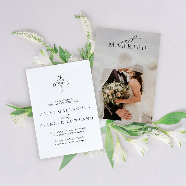 Enkelt svart skript och Blommigt Monogram Bröllop Meddelande (Skapare uppladdad)