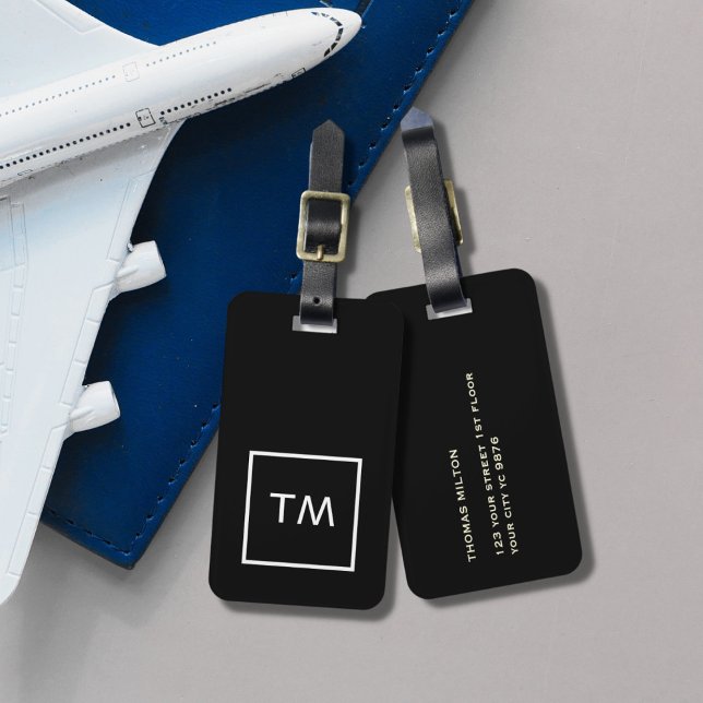 Enkelt svart, vit Ram, fetstil, Monogram Bagagebricka (Skapare uppladdad)