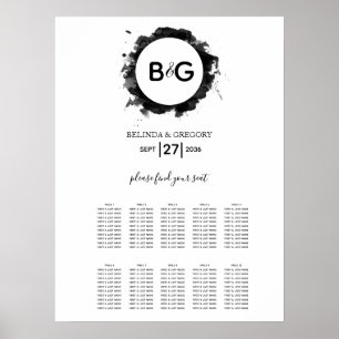Enkelt, svart, vitt Bröllop-sittdiagram Poster
