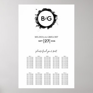 Enkelt, svart, vitt Bröllop-sittdiagram Poster