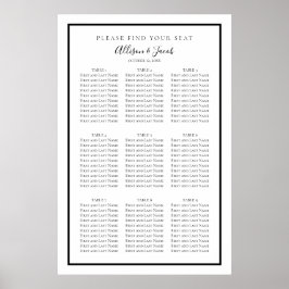 Enkelt, svart, vitt Bröllop-sittdiagram Poster