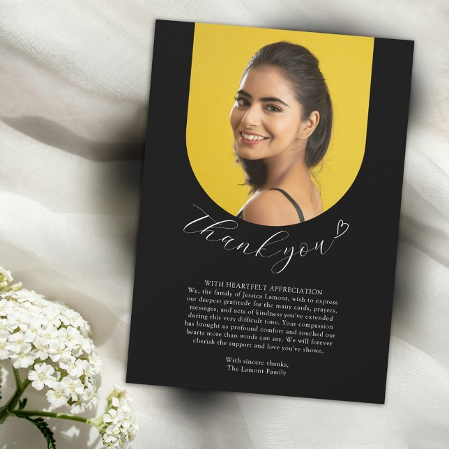 Enkelt svart vitt Funeral Photo Hjärtsfilt Tack Kort (Skapare uppladdad)