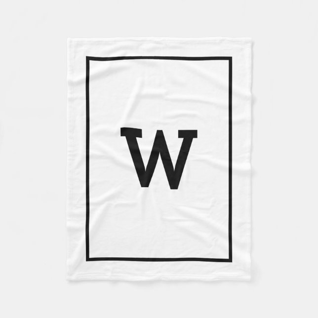 Enkelt svart, vitt, initialt Monogram Fleecefilt (Framsidan)