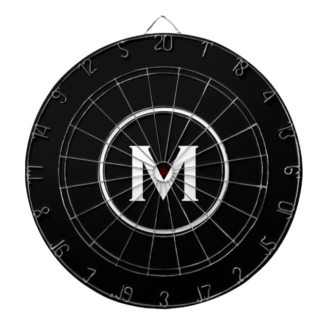 Enkelt svart, vitt, klassiskt monogram darttavla (Framsidan)