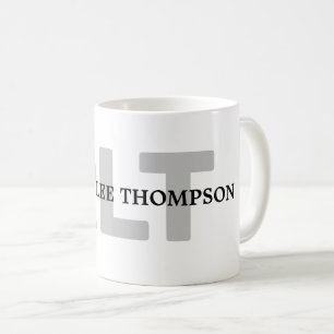 Enkelt svart vitt monogram (namn+initialer) klart kaffemugg
