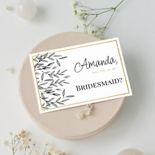 Enkelt svartvit guld blommigt foliage Bridesmaid Inbjudningar