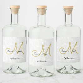 Enkelt svartvit Monogram Guld Elegant bröllop Spritflaskor Etikett
