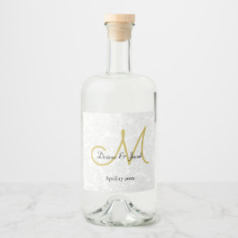 Enkelt svartvit Monogram Guld Elegant bröllop Spritflaskor Etikett