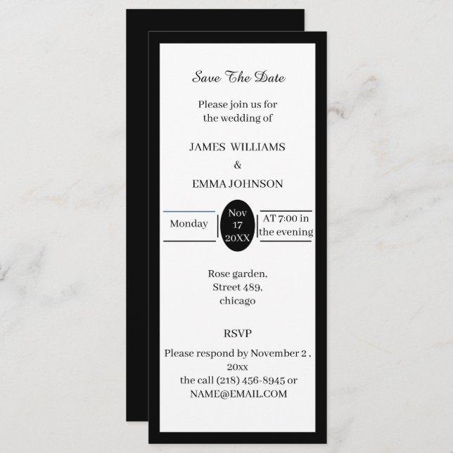 Enkelt svartvitt Anpassade Spara datum Inbjudningar (Fram/baksida)