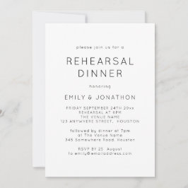 Enkelt svartvitt, Bröllop-rehearsal Middag Inbjudningar