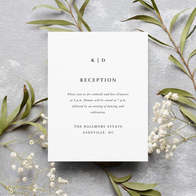 Enkelt svartvitt bröllop tilläggskort (Simple minimalist black and white wedding reception enclosure card.)