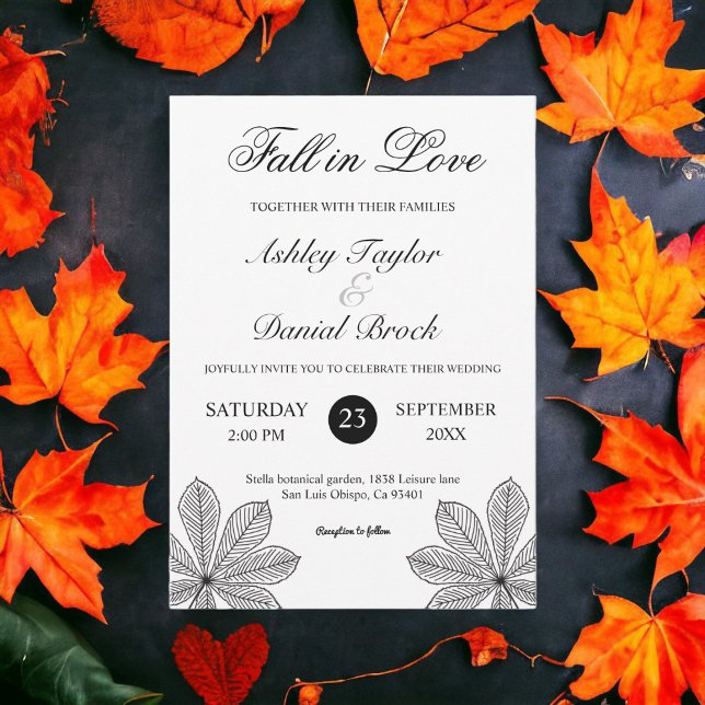 Enkelt svartvitt fall i Kärlek hösten Bröllop Inbjudningar (Skapare uppladdad)