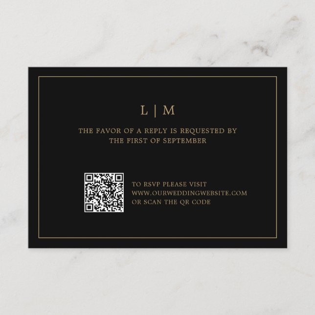 Enkelt svartvitt och Guld Monogram QR-kod Bröllop OSA Kort (Framsida)