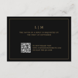 Enkelt svartvitt och Guld Monogram QR-kod Bröllop OSA Kort