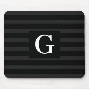 Enkelt svartvitt och Mörk Grått Rand Initial Musmatta