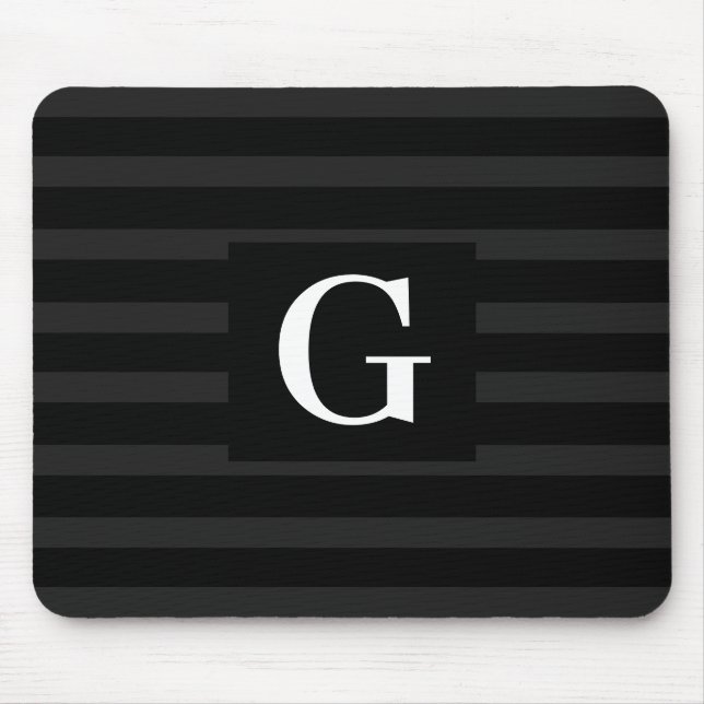 Enkelt svartvitt och Mörk Grått Rand Initial Musmatta (Framsidan)