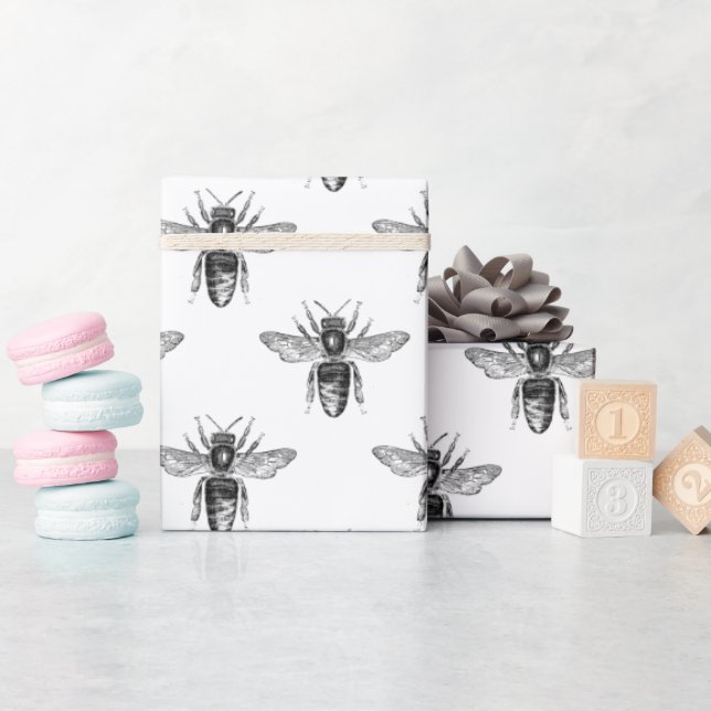 Enkelt svartvitt och vitt bi Mönster Presentpapper (Baby Shower)