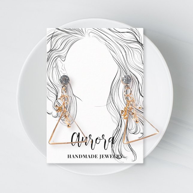 Enkelt svartvitt Vågigt Hair Teckning judelry Visitkort (Skapare uppladdad)