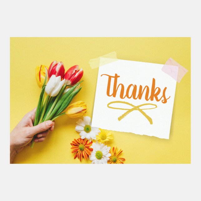 Enkelt tack med blommor och anteckning (Framsida)