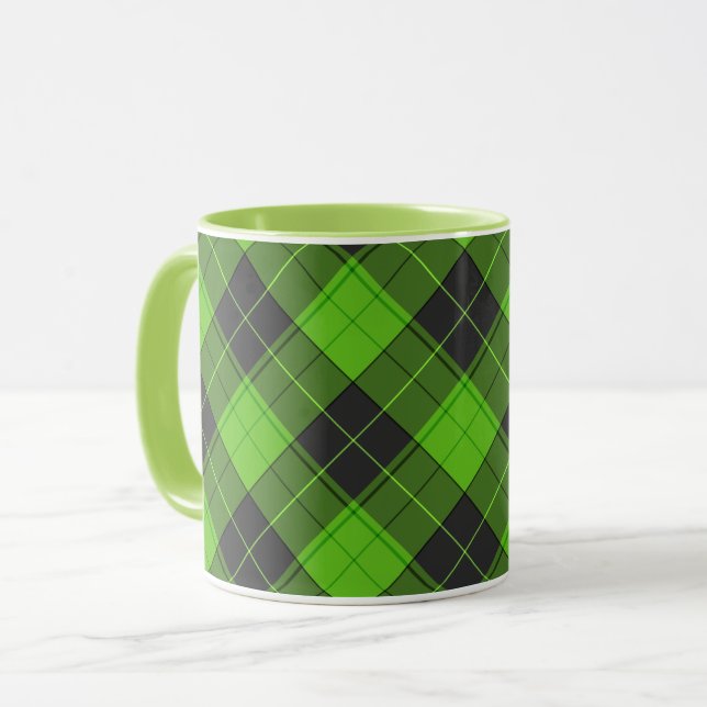 Enkelt tartan diagonal mönster på mörk grönt mugg (Framsida vänster)
