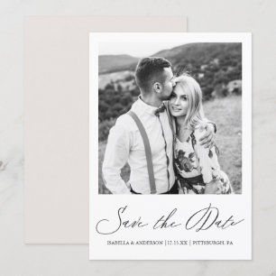 Enkelt Taupe Calligraphy Photo Bröllop Spara Datumet