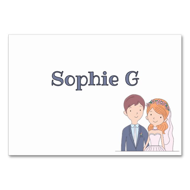 Enkelt, Tecknad-ike-makar/makor Bröllop-platskort Bordsnummer (Framsidan)