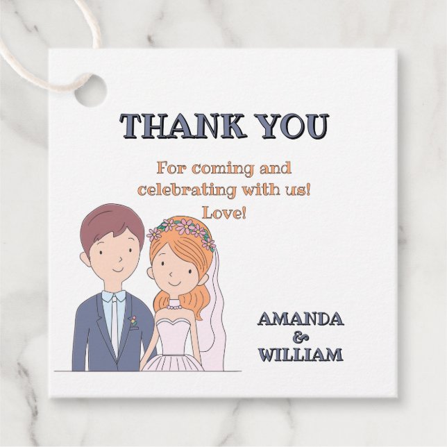 Enkelt, Tecknad-Ike Spouses Illustration Bröllop Gåvor Etiketter (Framsida)