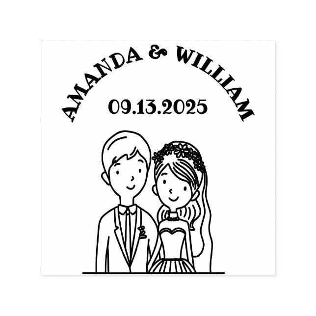 Enkelt, Tecknad-Ike Spouses Illustration Bröllop Självfärgande Stämpel (Design)