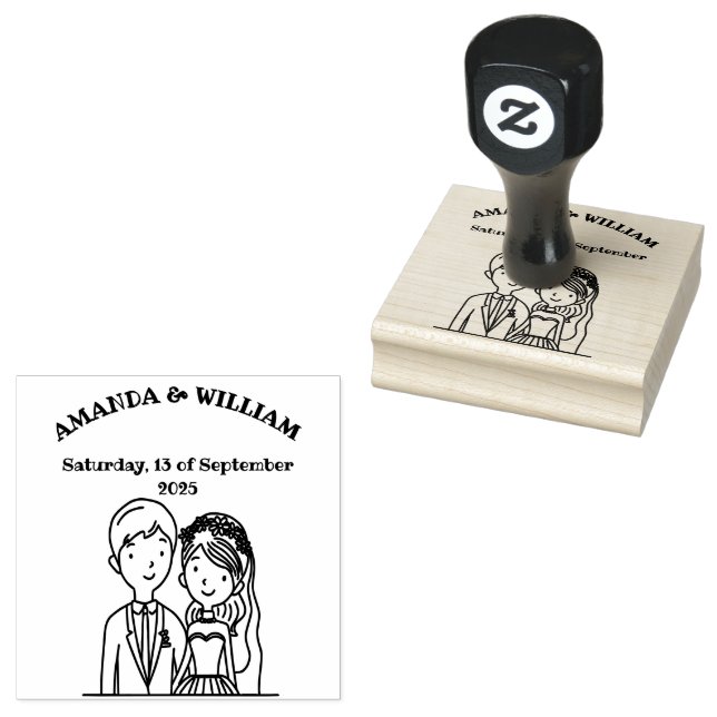 Enkelt, Tecknad-Ike Spouses Illustration Bröllop Stämpel (Stämplad)