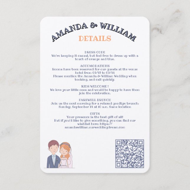 Enkelt, Tecknad-Ike Spouses Illustration Bröllop Tilläggskort (Framsida)