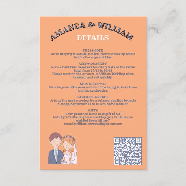 Enkelt, Tecknad-Ike Spouses Illustration Bröllop Tilläggskort (Framsida)