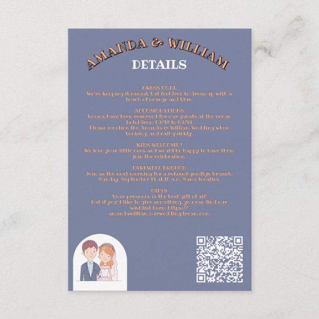 Enkelt, Tecknad-Ike Spouses Illustration Bröllop Tilläggskort (Framsida)