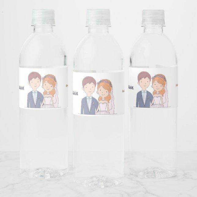 Enkelt, Tecknad-Ike Spouses Illustration Bröllop Vattenflaskor Etikett (Flaskor)