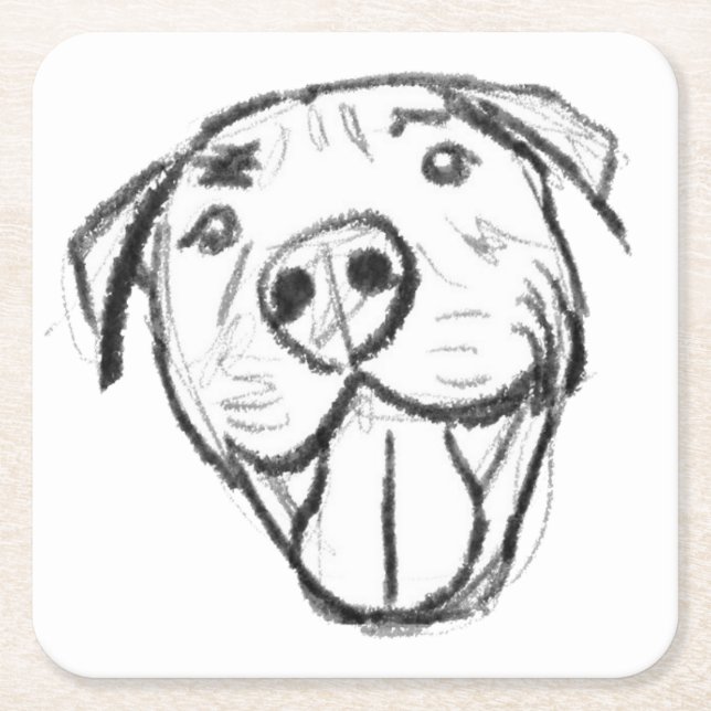 Enkelt teckning-hundälskare svart vitt underlägg papper kvadrat (Framsidan)