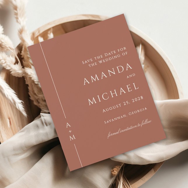 Enkelt Terracotta Classic Monogram Spara datumet (Skapare uppladdad)