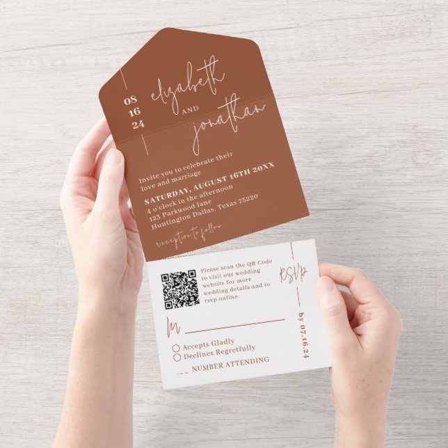 Enkelt Terracotta QR-kodskript Bröllop (Avrivbar del)
