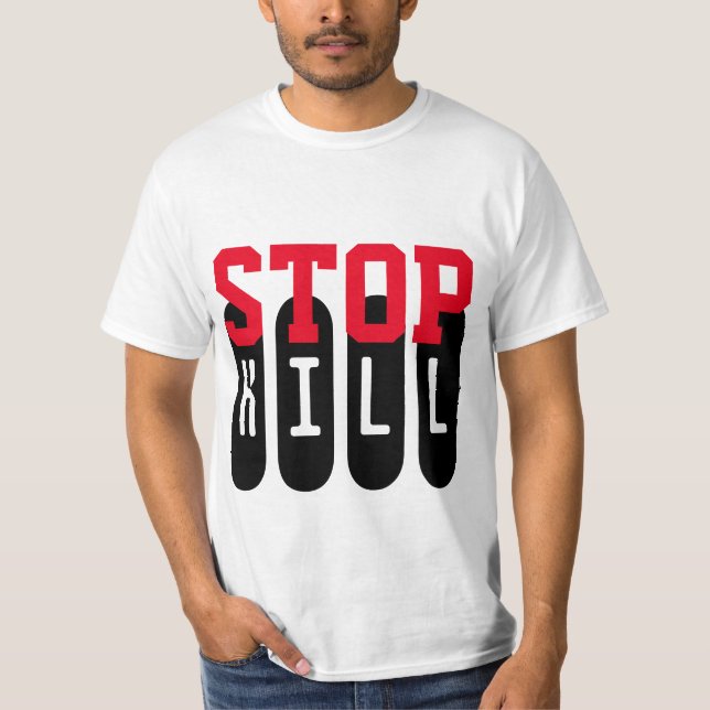 Enkelt textdesign "STOP-DÖDA" Tee Shirt (Framsida)