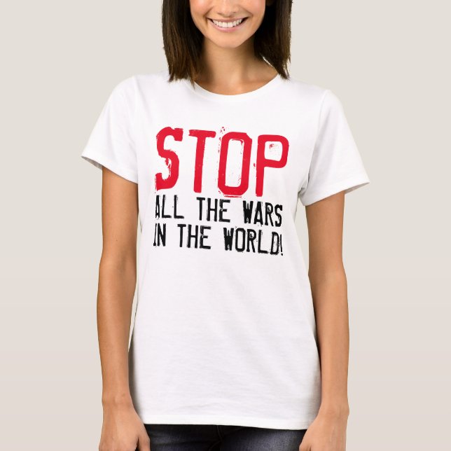 Enkelt textdesign "STOPPA ALL KRIG" Tee (Framsida)
