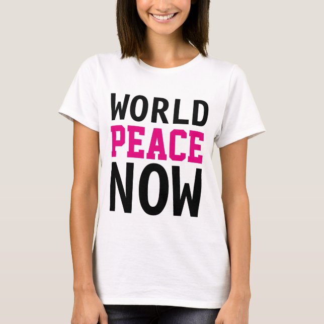 Enkelt textdesign "WORLD Peace NU" T Shirt (Framsida)