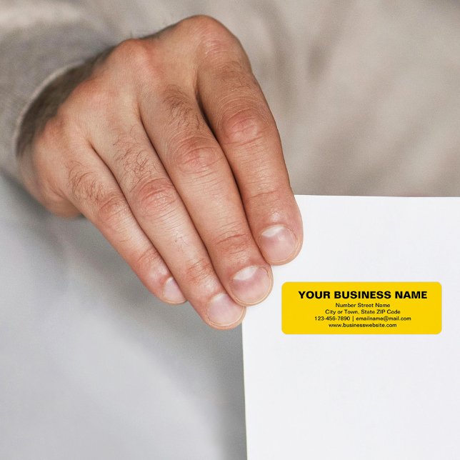 Enkelt textmärke på Returadressen Gult Returadress Etikett (Yellow return address label with your business brand in plain text)