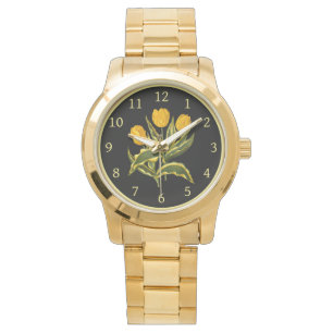 Enkelt Tidigt Tulip-Gult 006 ~ Botaniskt konst ~ Armbandsur
