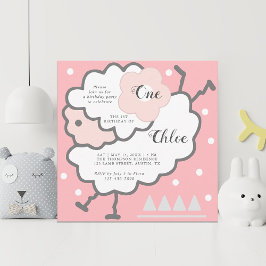 Enkelt tids jumping White Lamb 1:a födelsedag Rosa Inbjudningar