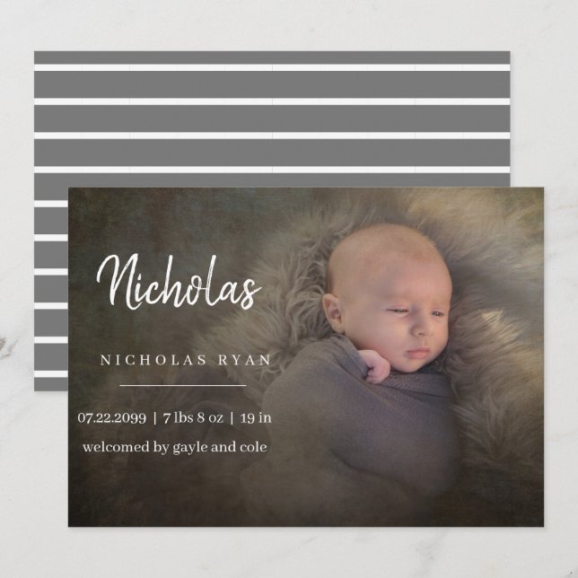 Enkelt tillkännagivande från Baby vid calligrafi (Fram/baksida)