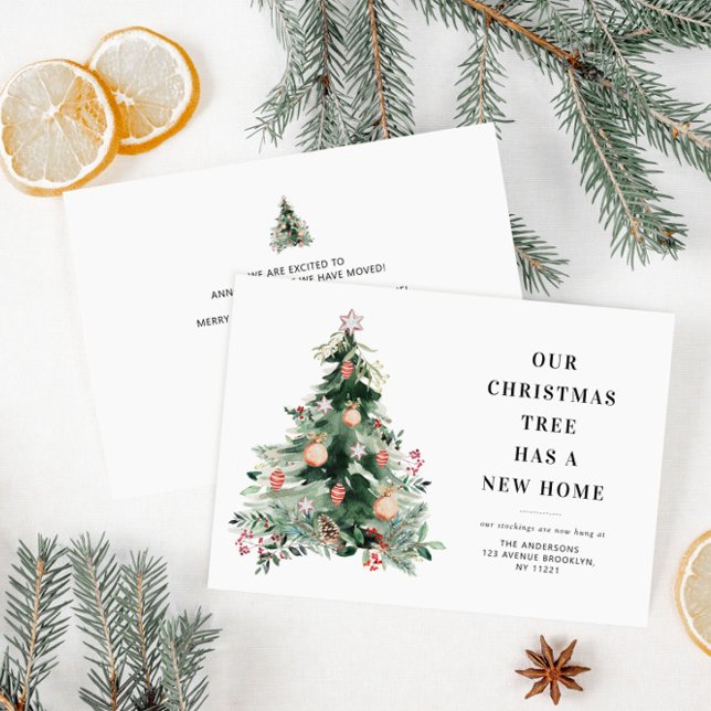 enkelt tillkännagivande om flytta i julgran helgda julkort (Skapare uppladdad)